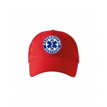 Czerwona czapka ratownika z logo ratownictwo medyczne